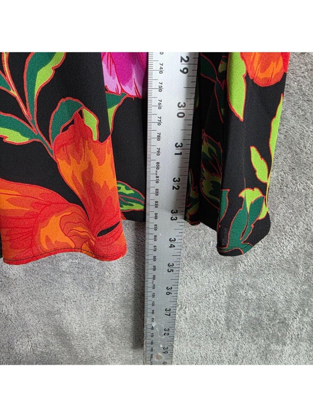 Womens Express Black Floral Print Ruffle Sleeve Dress Polyester Round Neck M - Picture 6 of 7